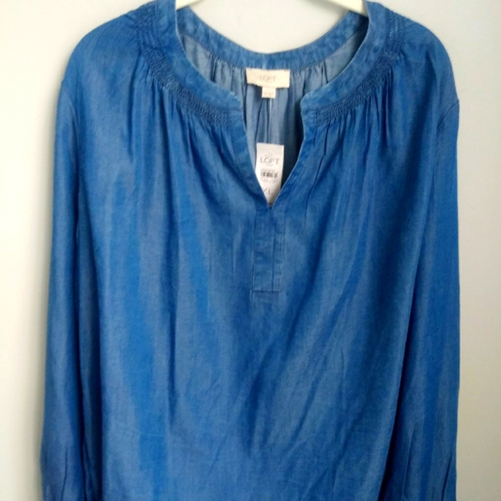 NWT LOFT OUTLET BLUE CHAMBRAY PULLOVER TUNIC TOP SIZE XL